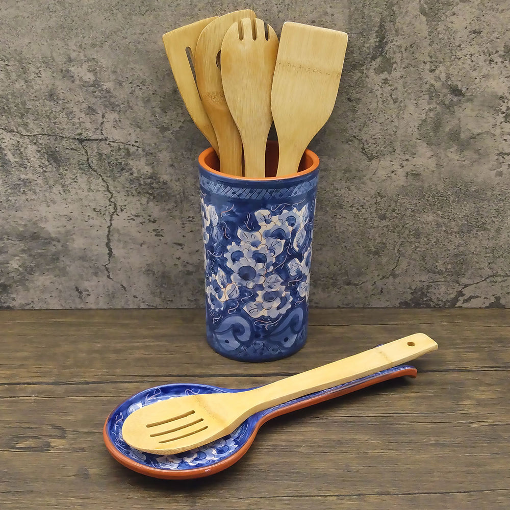 Hand Painted Portuguese Pottery Blue Ceramic Spoon Rest