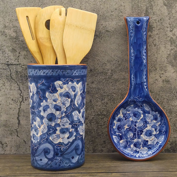 Hand Painted Portuguese Pottery Blue Ceramic Spoon Rest