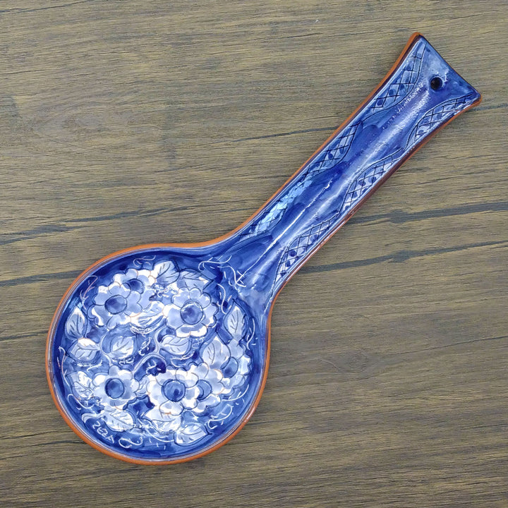 Hand Painted Portuguese Pottery Blue Ceramic Spoon Rest