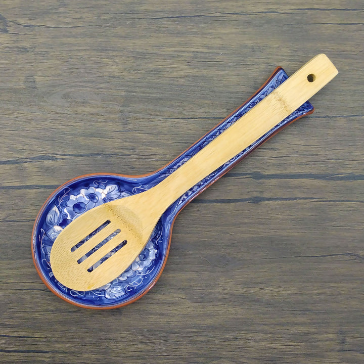 Hand Painted Portuguese Pottery Blue Ceramic Spoon Rest
