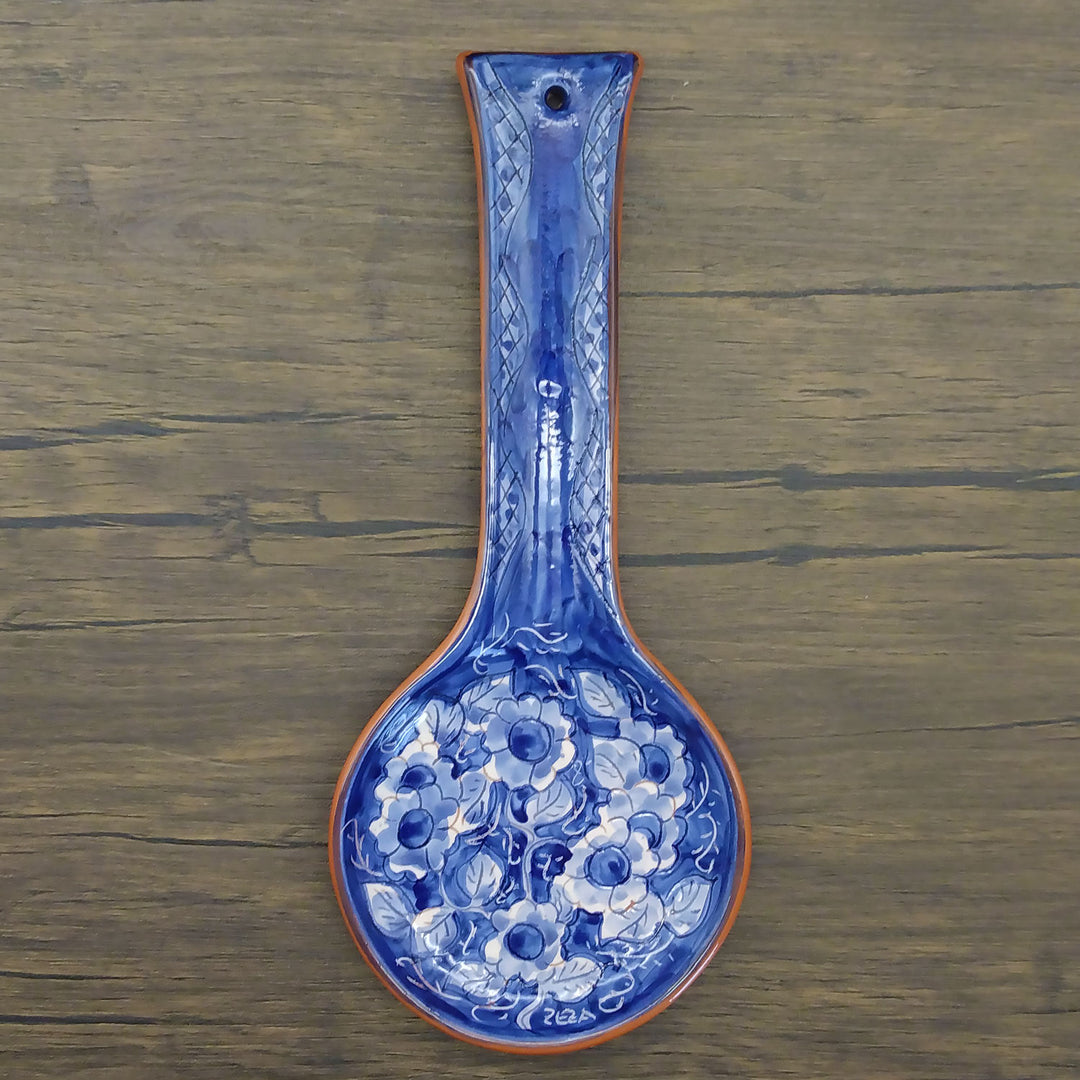 Hand Painted Portuguese Pottery Blue Ceramic Spoon Rest