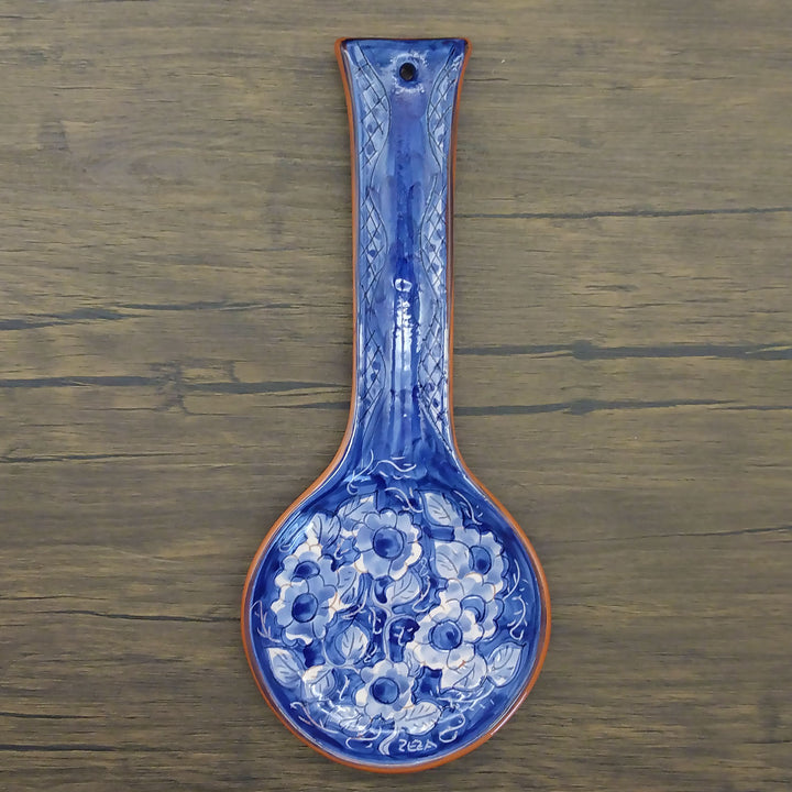 Hand Painted Portuguese Pottery Blue Ceramic Spoon Rest
