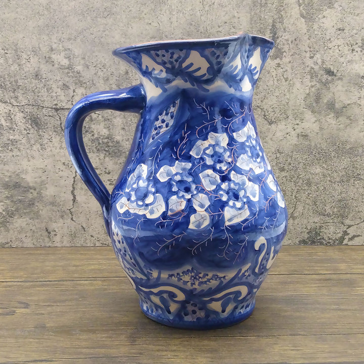 Hand Painted Portuguese Pottery Blue and White 3 Quart Pitcher