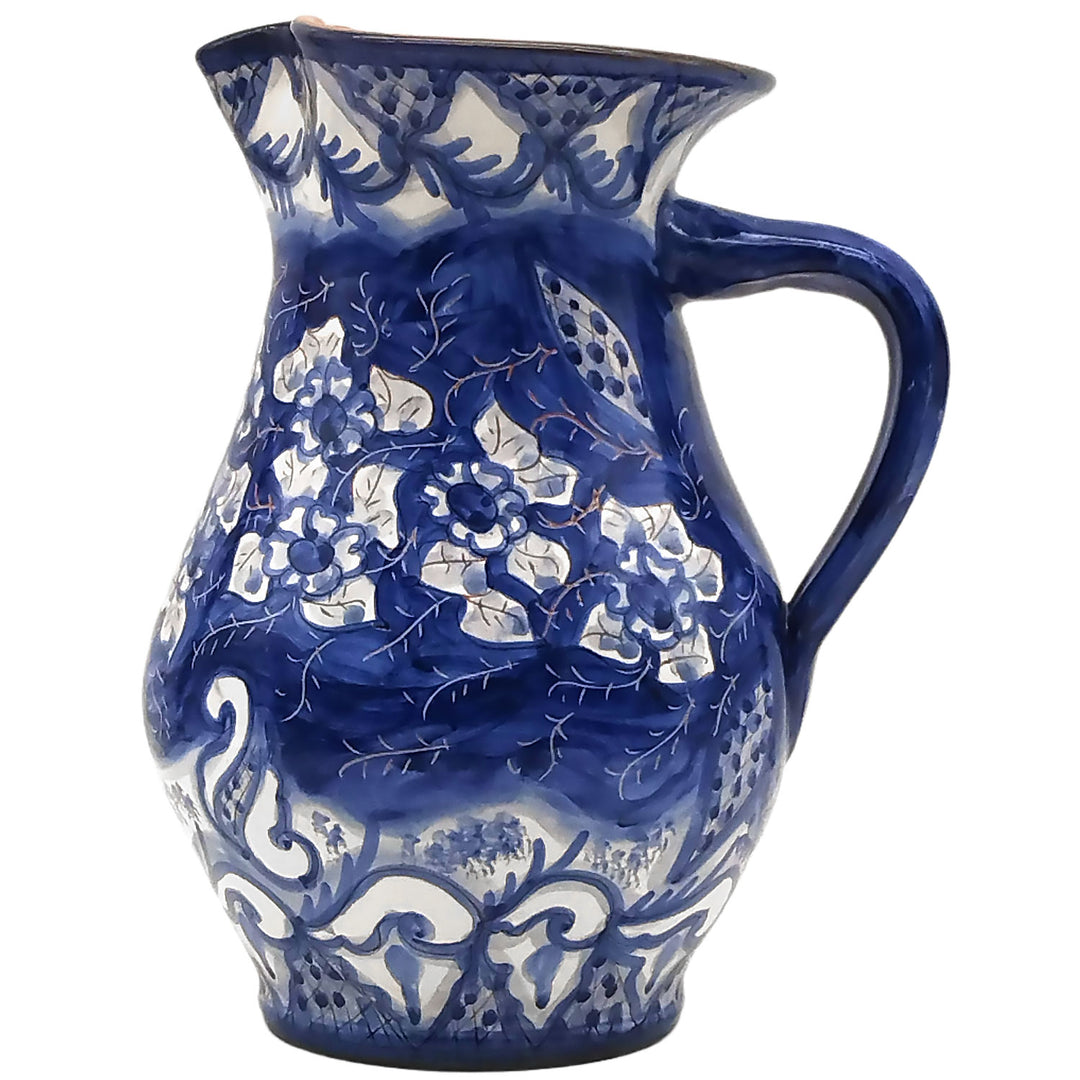 Hand Painted Portuguese Pottery Blue and White 3 Quart Pitcher