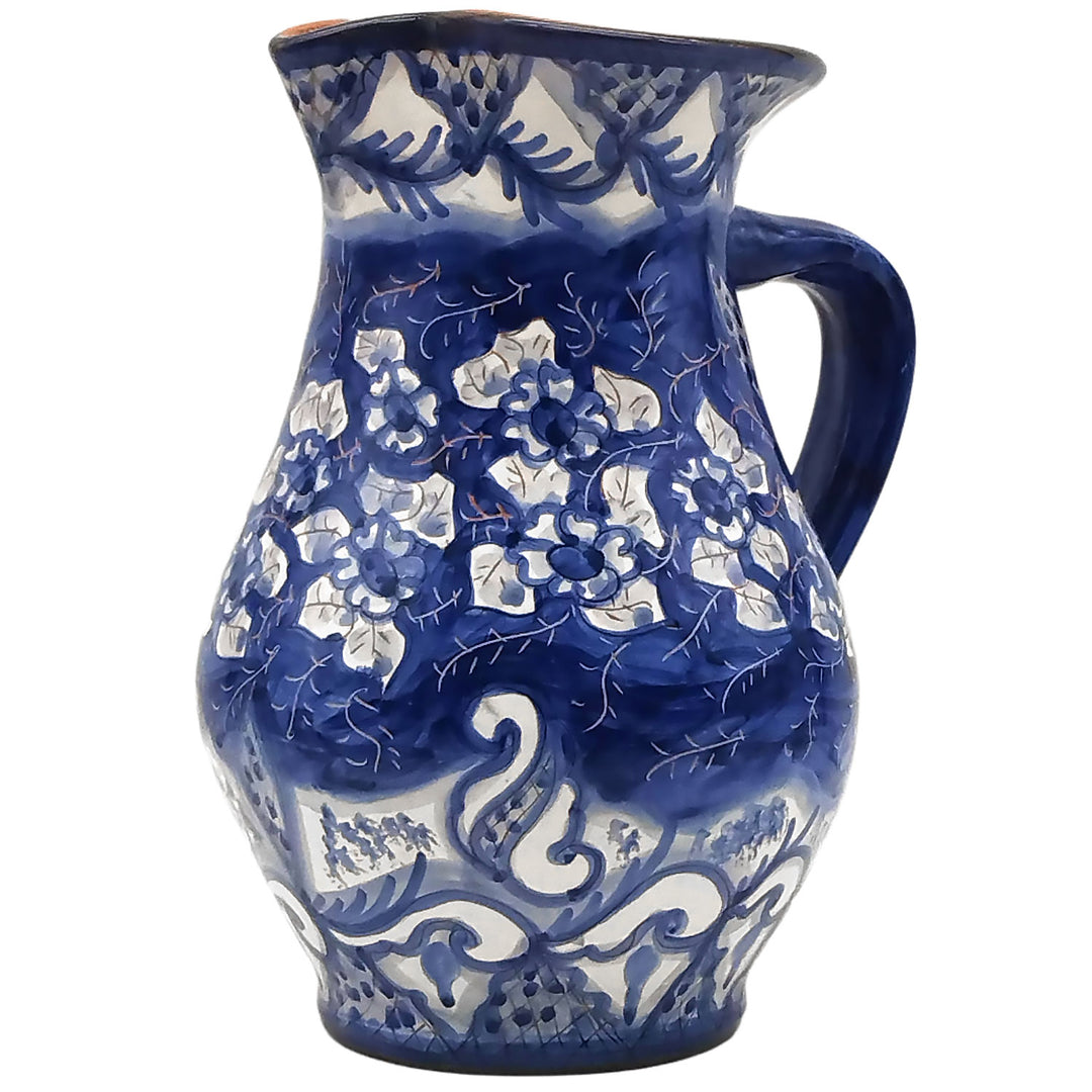 Hand Painted Portuguese Pottery Blue and White 3 Quart Pitcher