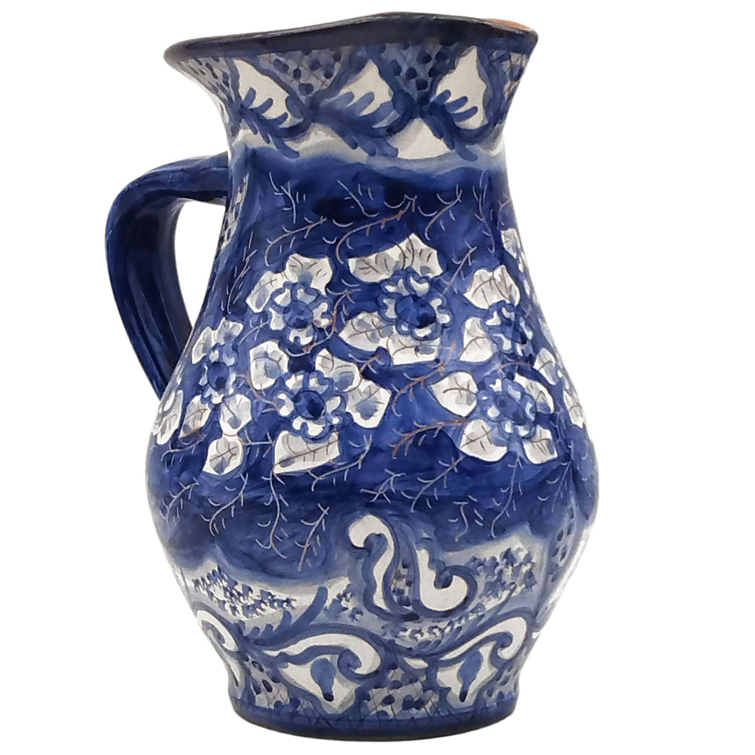 Hand Painted Portuguese Pottery Blue and White 3 Quart Pitcher