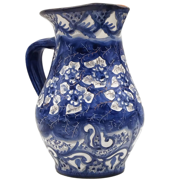 Hand Painted Portuguese Pottery Blue and White 3 Quart Pitcher