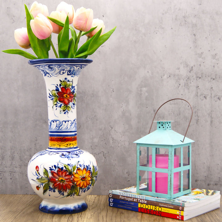 Hand Painted Portuguese Pottery Ceramic Decorative Flower Vase