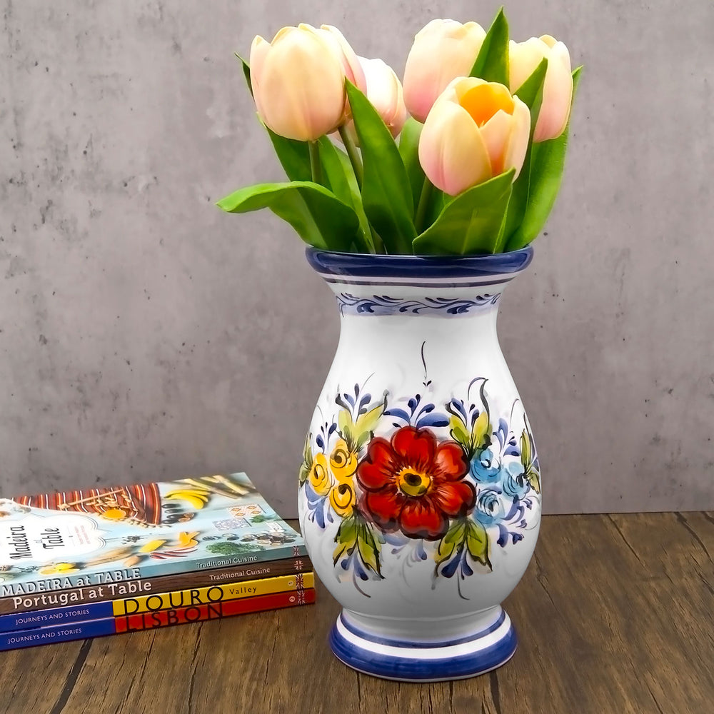Hand Painted Portuguese Pottery Ceramic Decorative Flower Vase