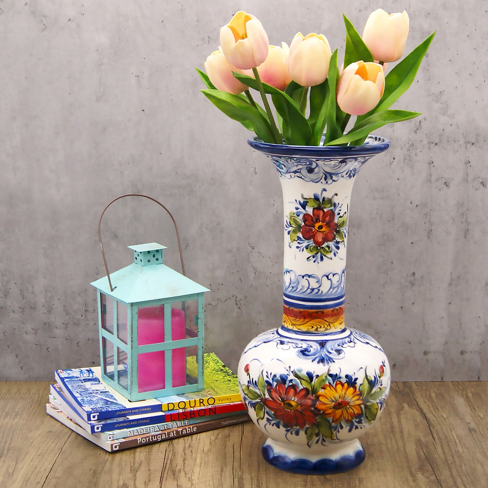 Hand Painted Portuguese Pottery Ceramic Decorative Flower Vase