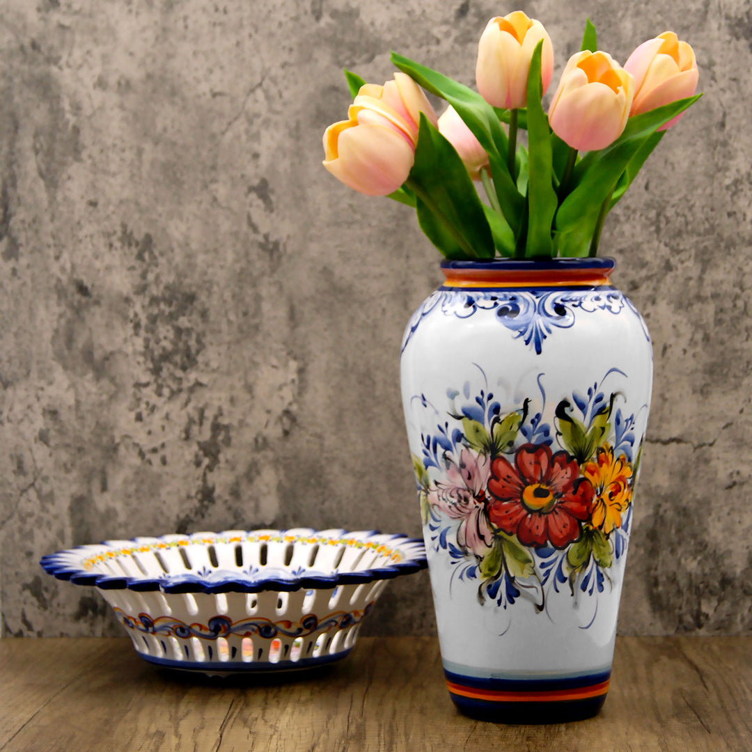 Hand Painted Portuguese Pottery Ceramic Decorative Flower Vase