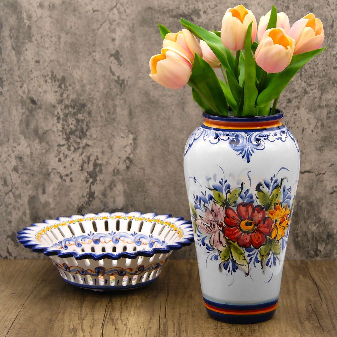 Hand Painted Portuguese Pottery Ceramic Decorative Flower Vase