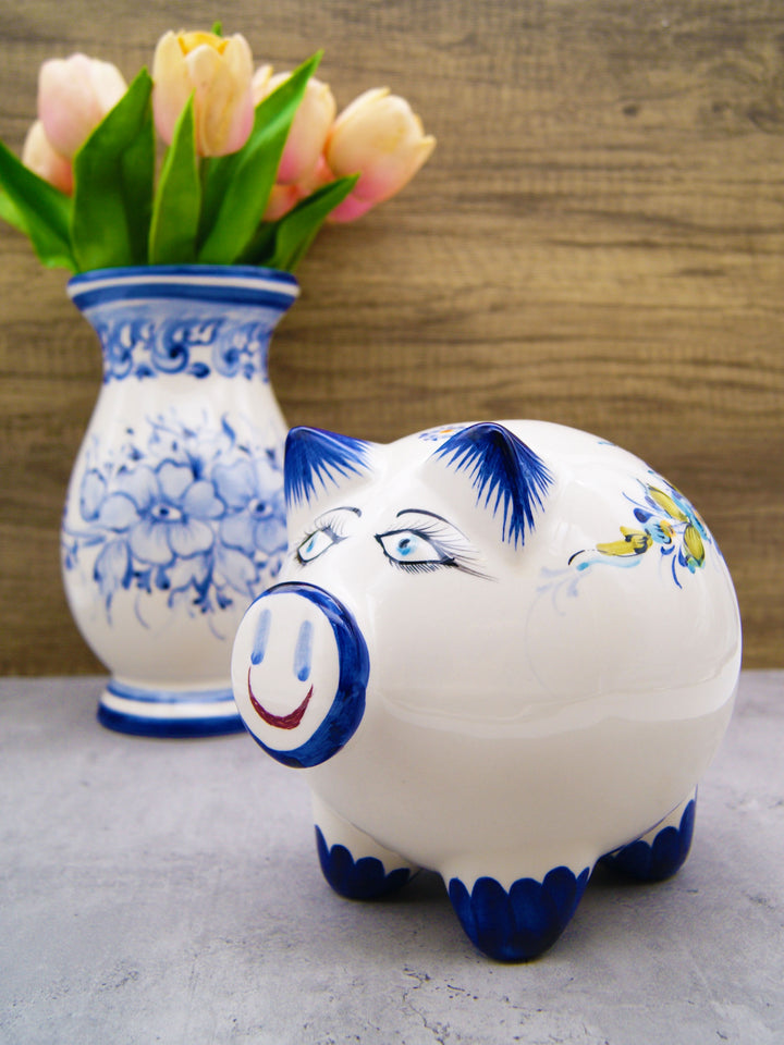 Hand Painted Portuguese Pottery Ceramic Piggy Bank