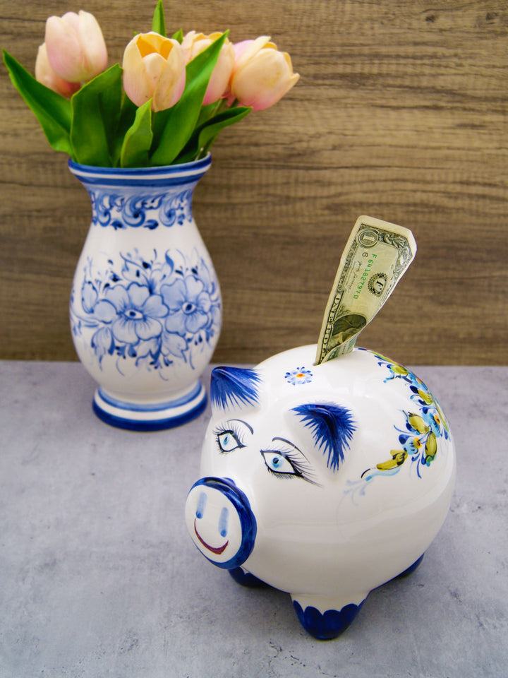 Hand Painted Portuguese Pottery Ceramic Piggy Bank