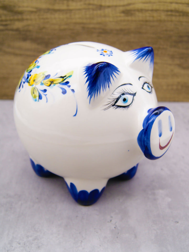 Hand Painted Portuguese Pottery Ceramic Piggy Bank