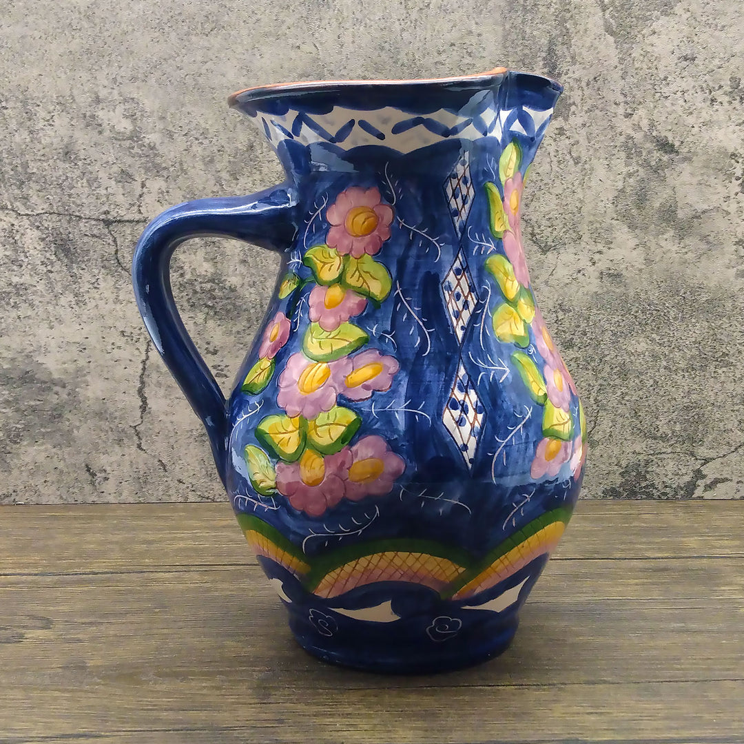 Hand Painted Portuguese Pottery Floral 3 Quart Pitcher