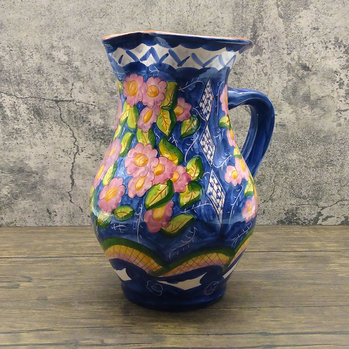 Hand Painted Portuguese Pottery Floral 3 Quart Pitcher