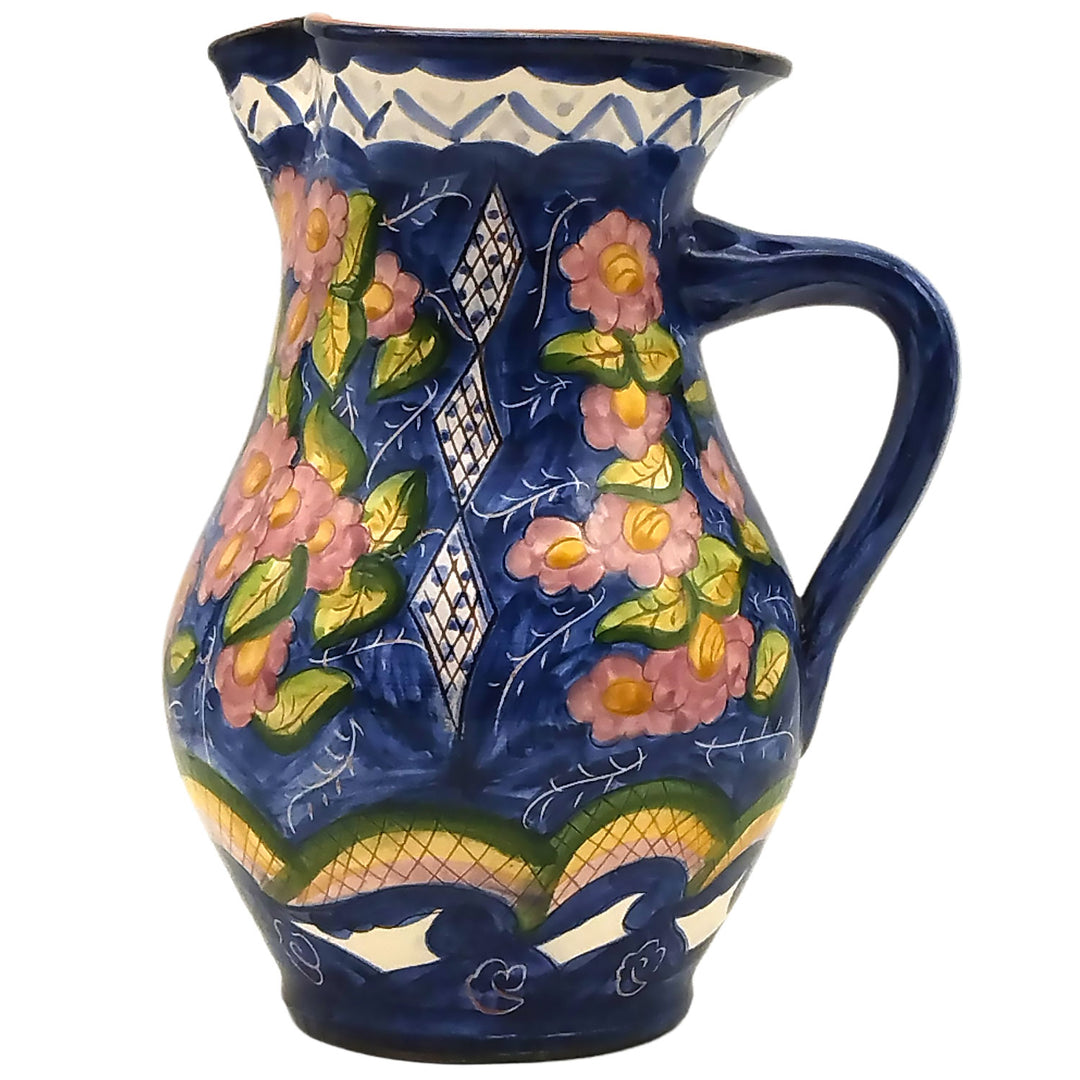 Hand Painted Portuguese Pottery Floral 3 Quart Pitcher