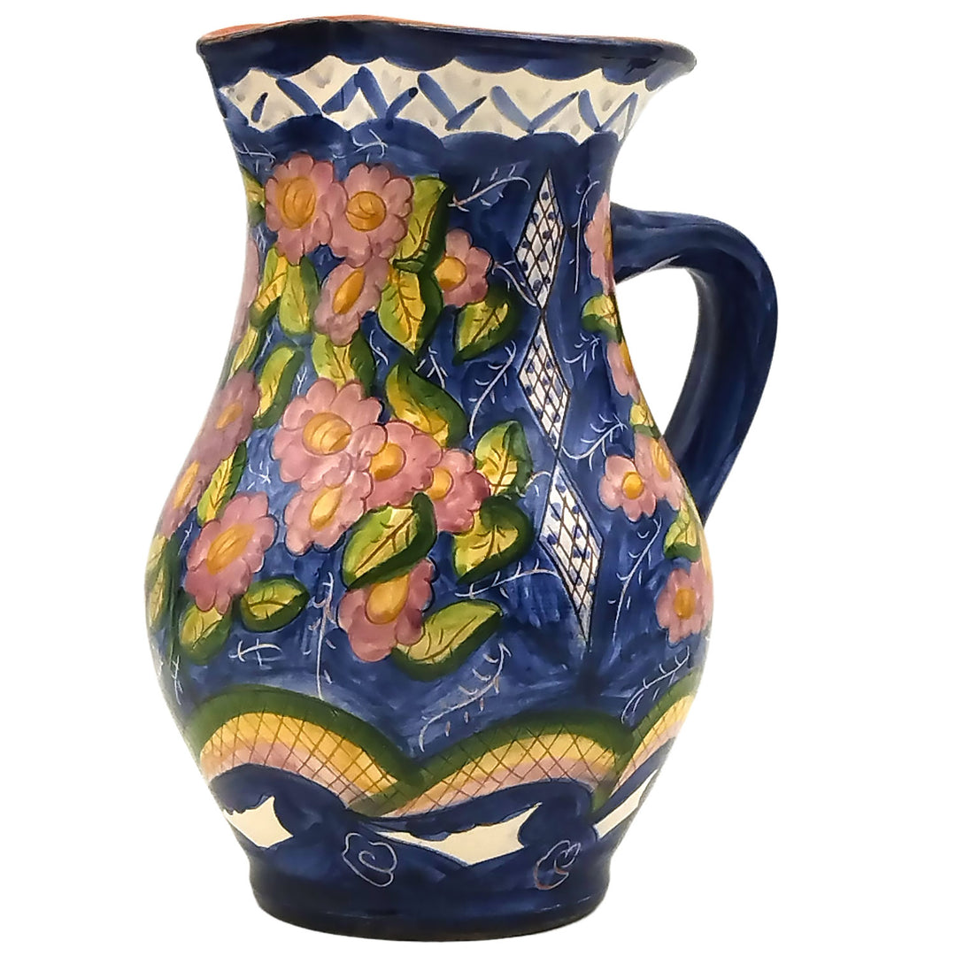 Hand Painted Portuguese Pottery Floral 3 Quart Pitcher