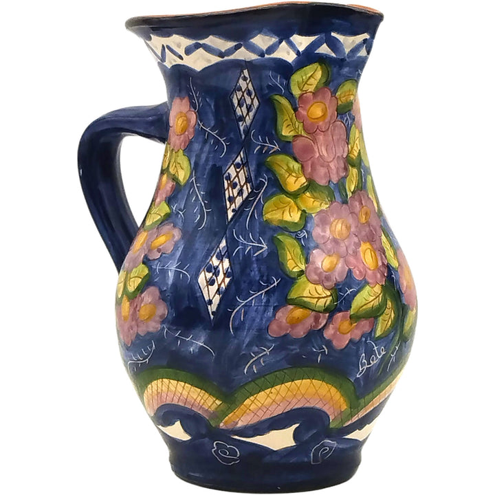 Hand Painted Portuguese Pottery Floral 3 Quart Pitcher