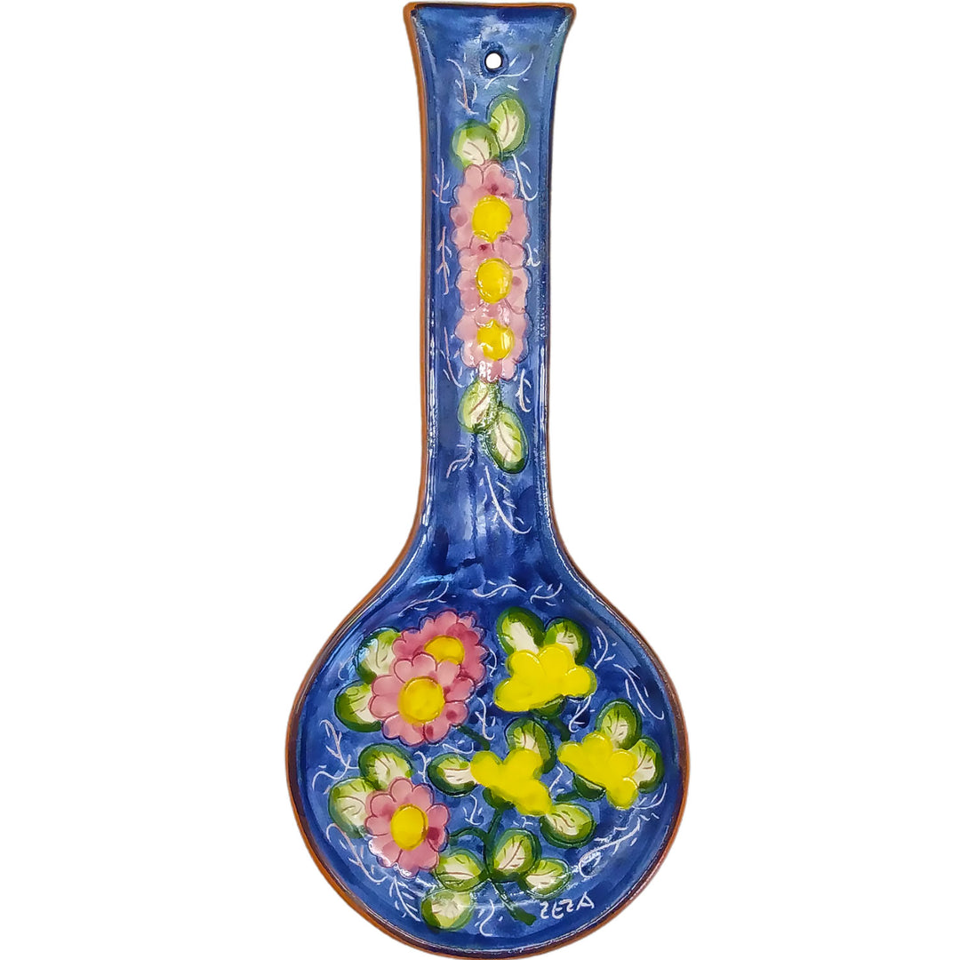 Hand Painted Portuguese Pottery Floral Ceramic Spoon Rest