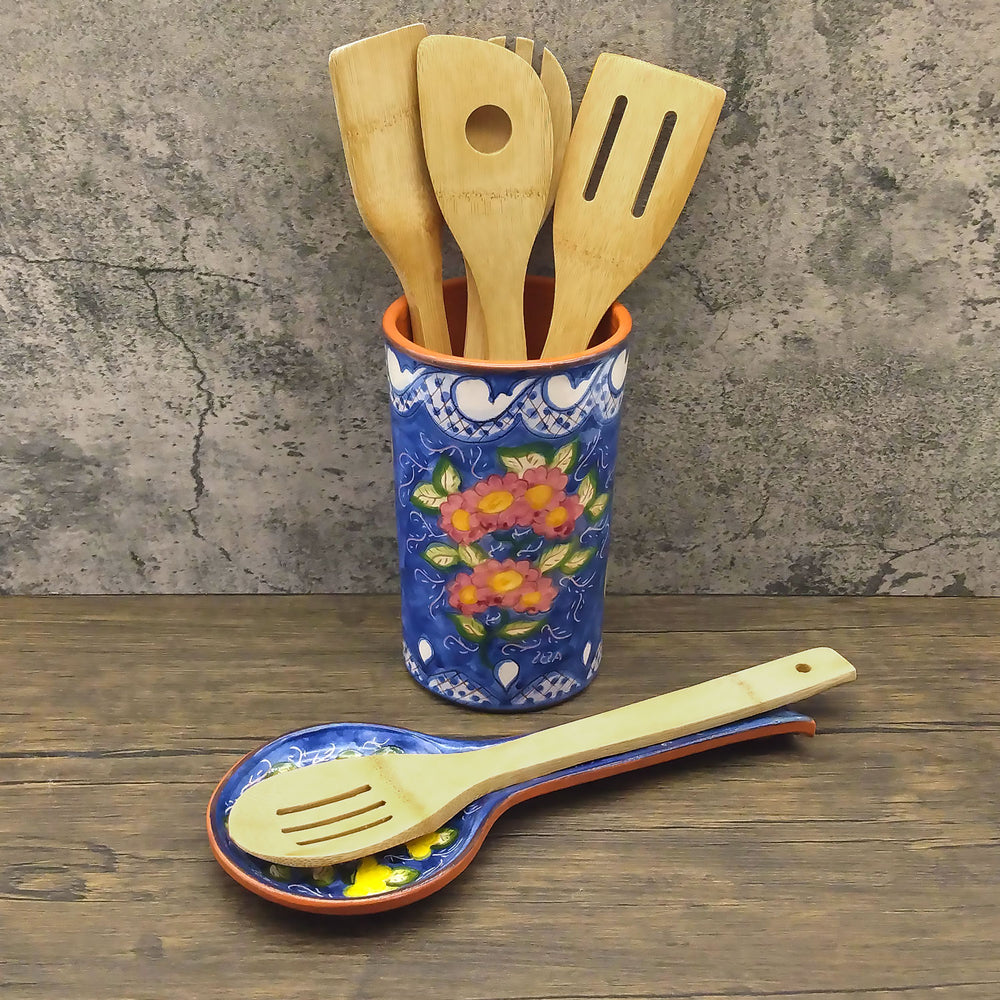 Hand Painted Portuguese Pottery Floral Ceramic Spoon Rest