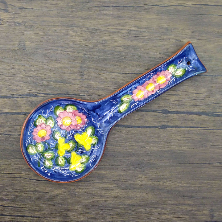 Hand Painted Portuguese Pottery Floral Ceramic Spoon Rest