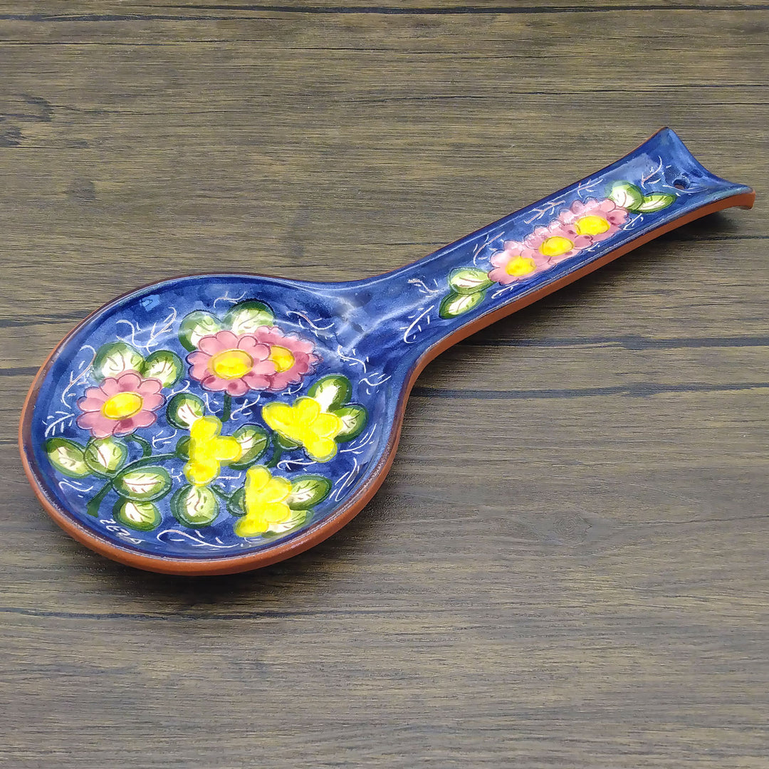Hand Painted Portuguese Pottery Floral Ceramic Spoon Rest