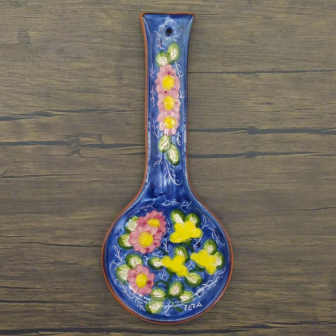Hand Painted Portuguese Pottery Floral Ceramic Spoon Rest