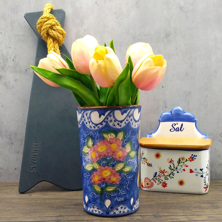 Hand Painted Portuguese Pottery Floral Kitchen Utensil Holder