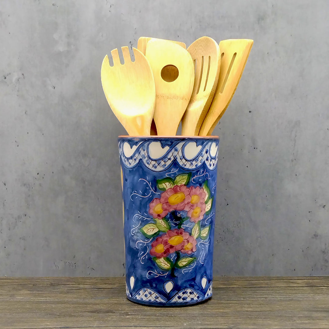 Hand Painted Portuguese Pottery Floral Kitchen Utensil Holder