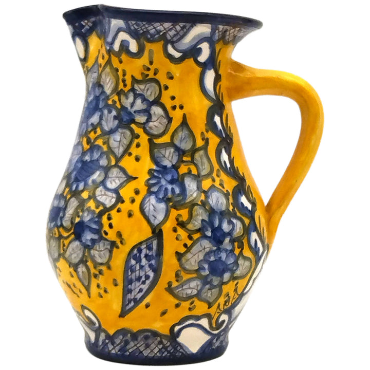 Hand Painted Portuguese Pottery Yellow and Blue 3 Quart Pitcher