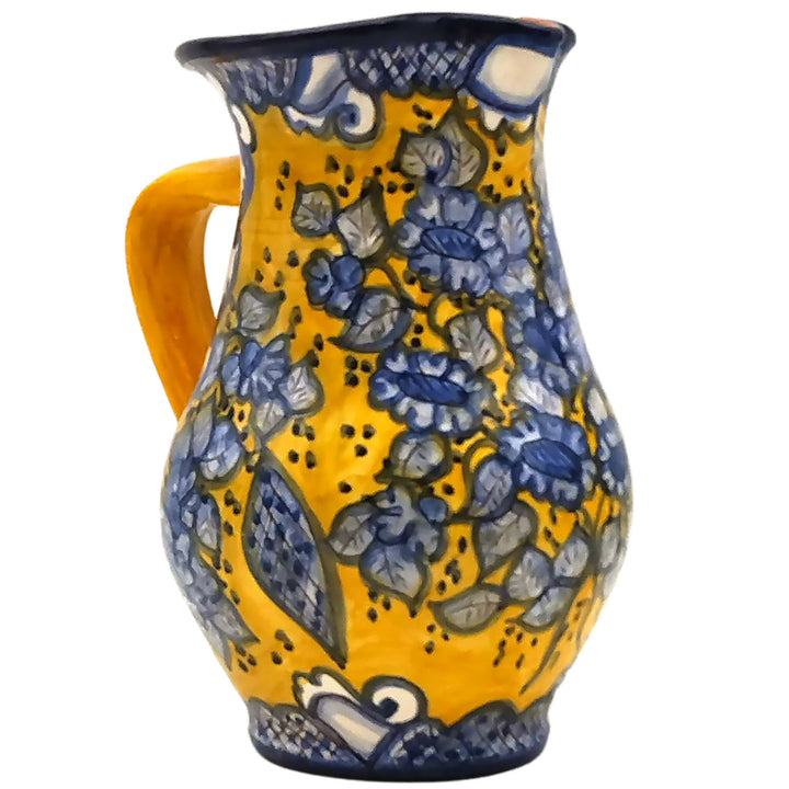 Hand Painted Portuguese Pottery Yellow and Blue 3 Quart Pitcher
