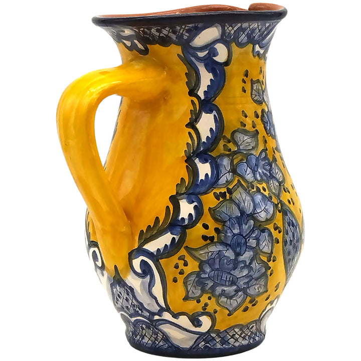 Hand Painted Portuguese Pottery Yellow and Blue 3 Quart Pitcher