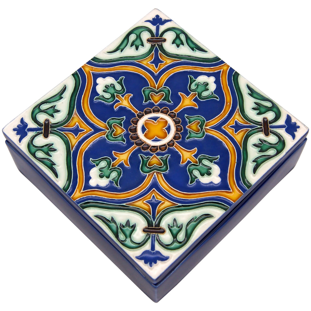 Hand Painted Portuguese Tiles Decorative Ceramic Box with Lid