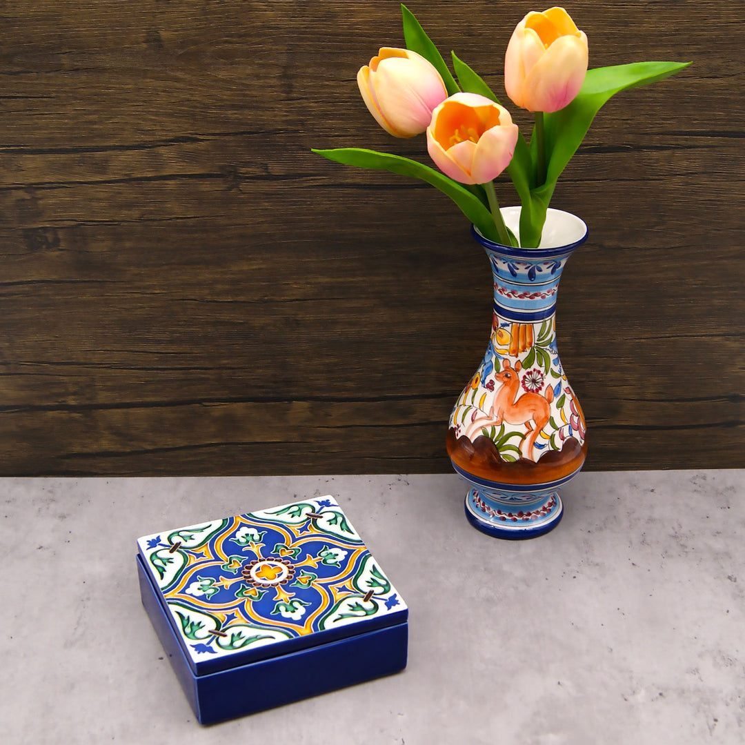 Hand Painted Portuguese Tiles Decorative Ceramic Box with Lid