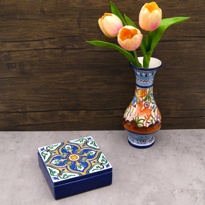 Hand Painted Portuguese Tiles Decorative Ceramic Box with Lid
