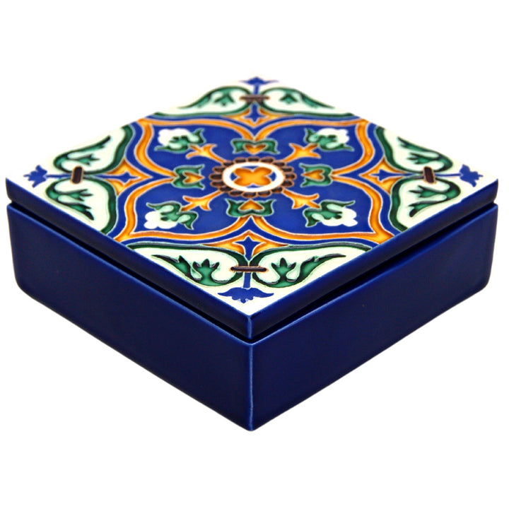 Hand Painted Portuguese Tiles Decorative Ceramic Box with Lid