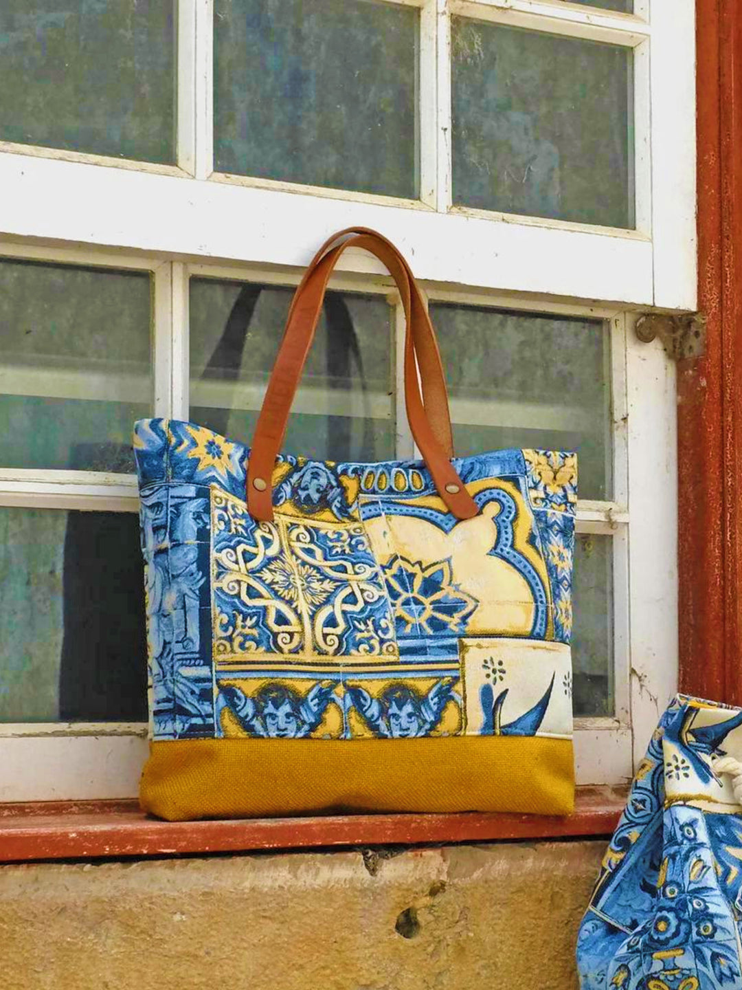 Handmade Blue and Yellow Portuguese Tiles Handbag Purse