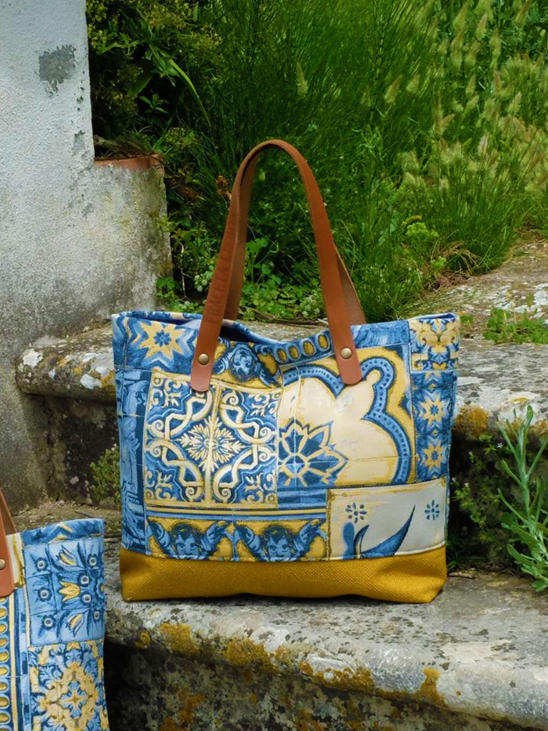 Handmade Blue and Yellow Portuguese Tiles Handbag Purse