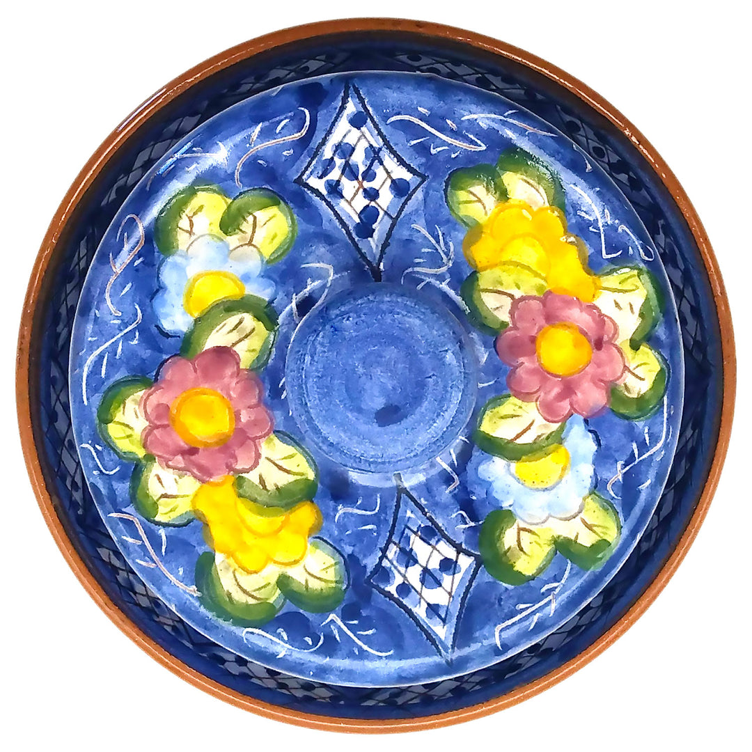 Handmade Hand Painted Portuguese Pottery Floral Butter Dish with Lid