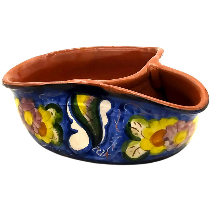 Handmade Hand Painted Portuguese Pottery Floral Olive Dish with Pit Holder