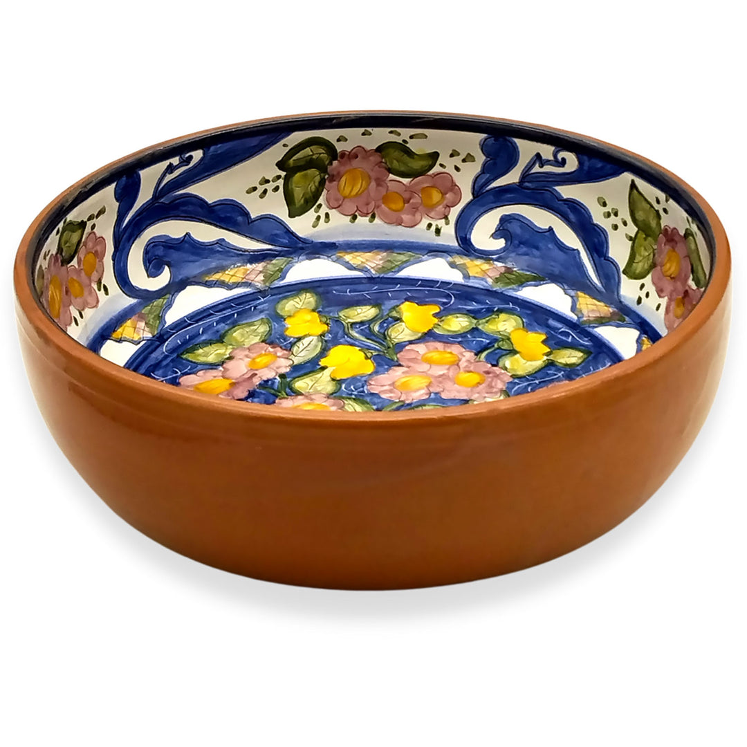 Handmade Hand Painted Portuguese Pottery Round Serving Bowl Floral