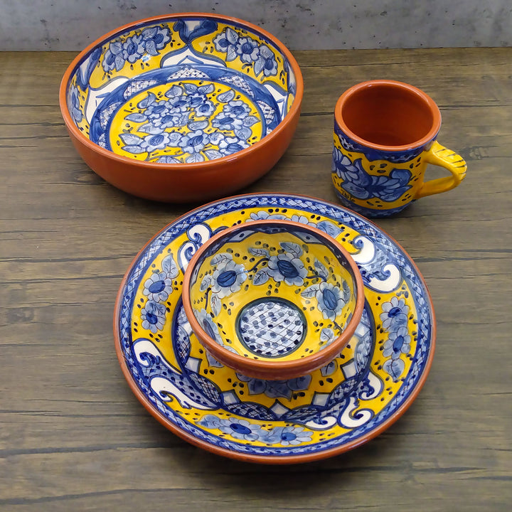 Handmade Hand Painted Portuguese Pottery Round Serving Bowl Yellow