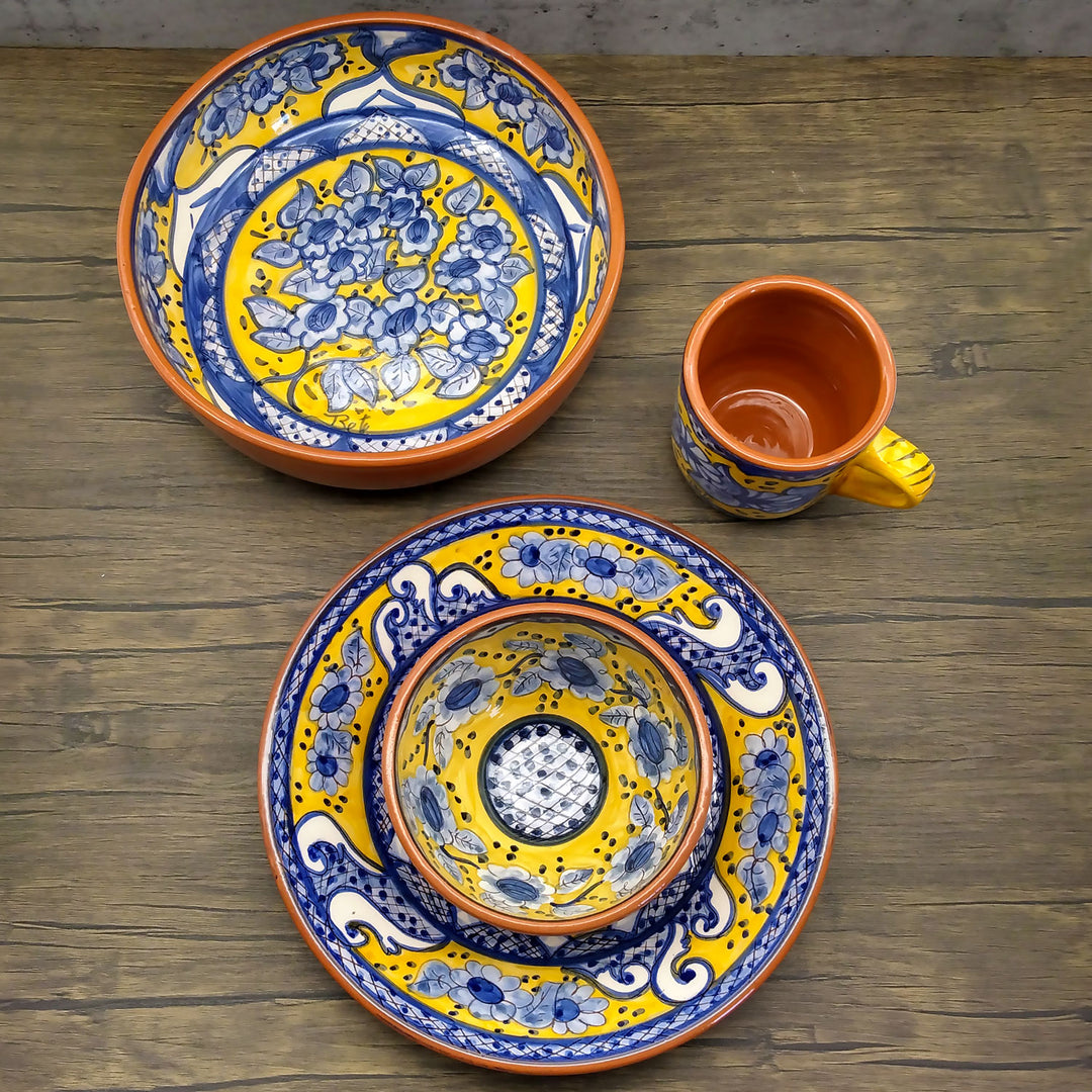 Handmade Hand Painted Portuguese Pottery Round Serving Bowl Yellow