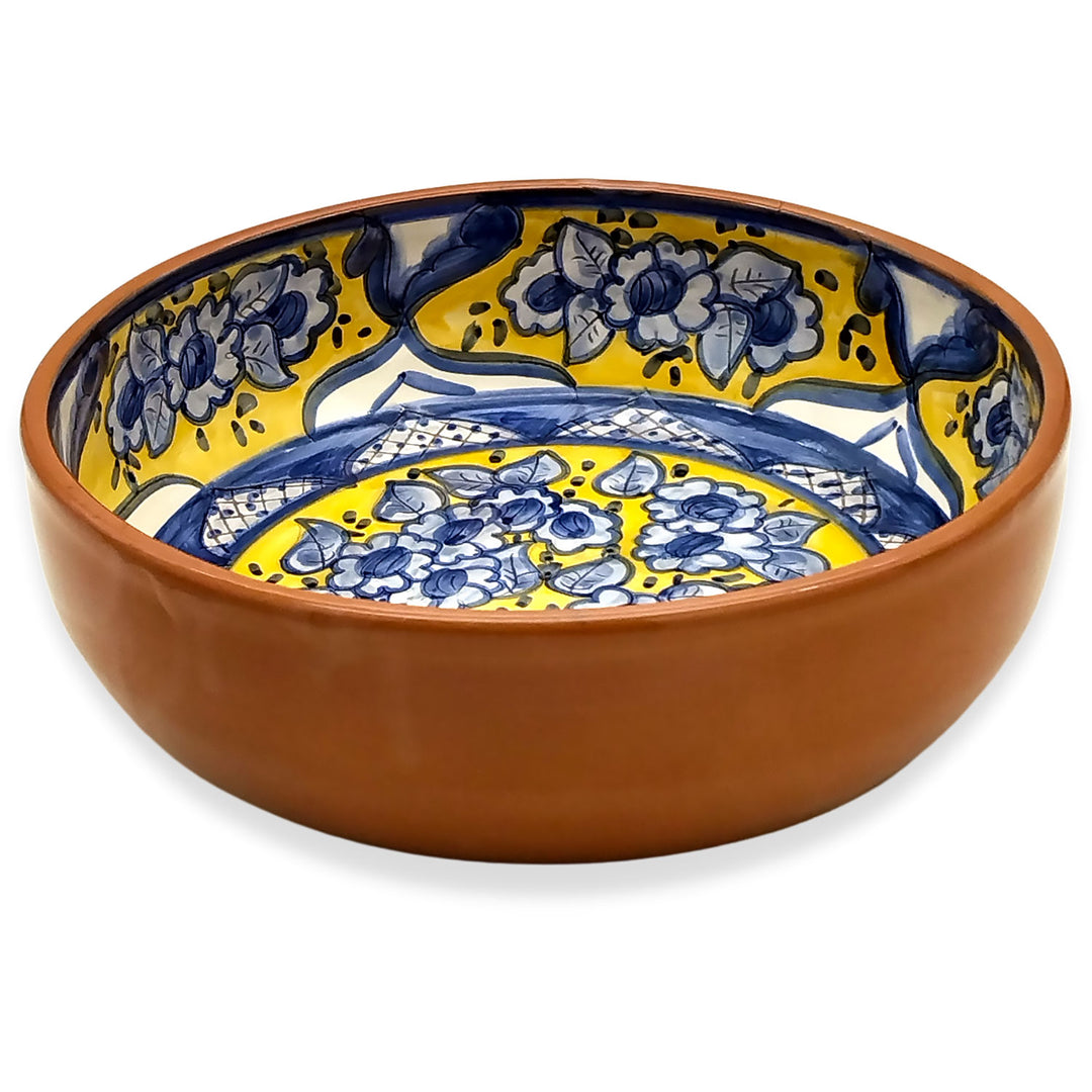 Handmade Hand Painted Portuguese Pottery Round Serving Bowl Yellow