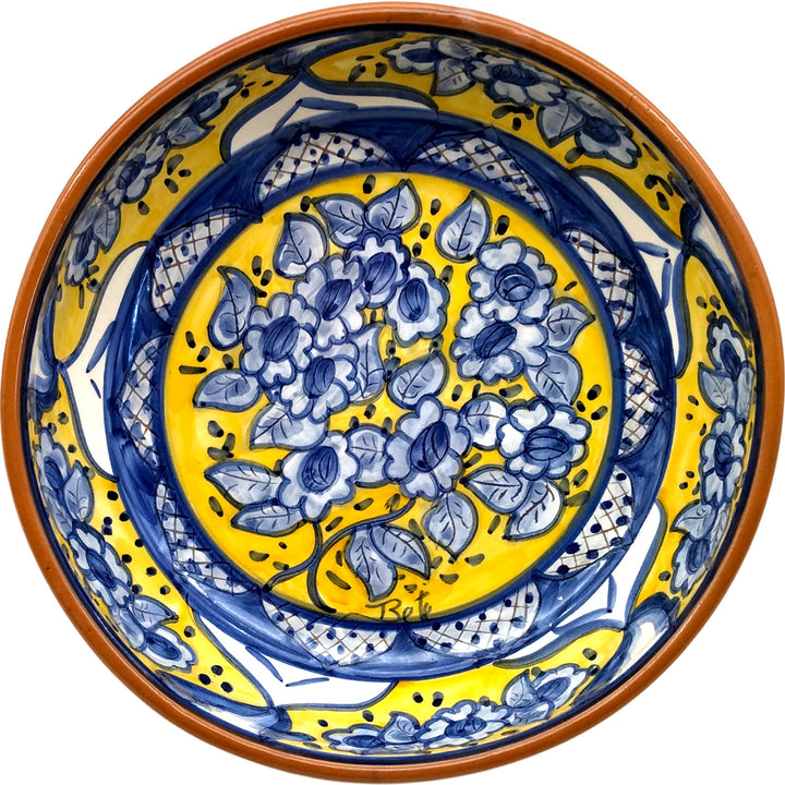 Handmade Hand Painted Portuguese Pottery Round Serving Bowl Yellow
