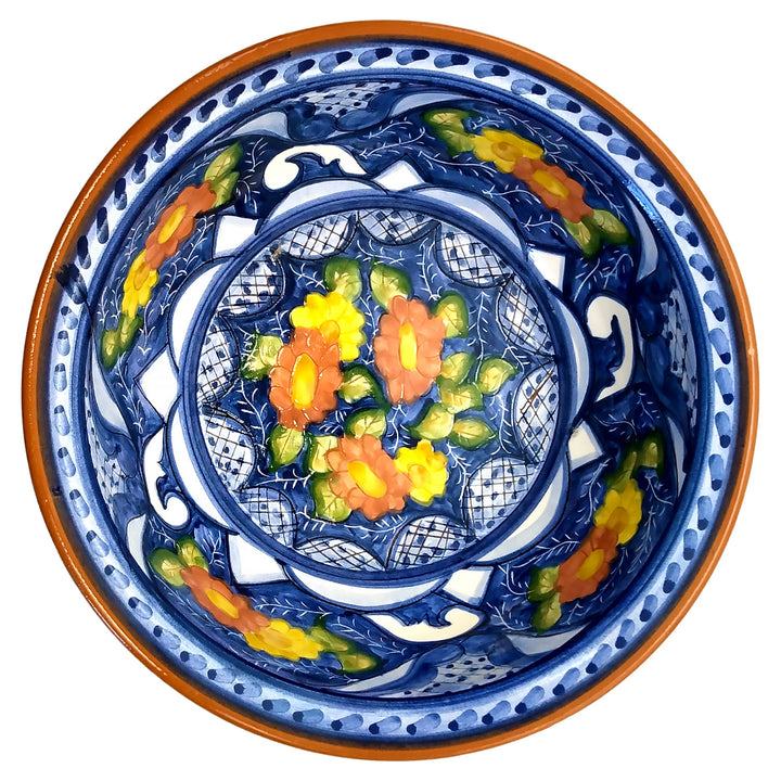 Handmade Hand Painted Portuguese Pottery Serving Bowl Floral
