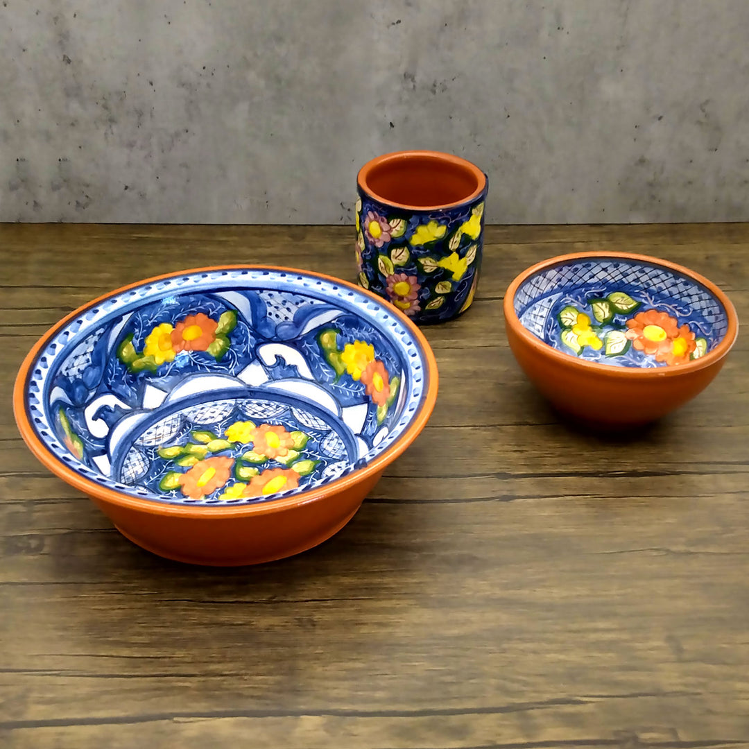 Handmade Hand Painted Portuguese Pottery Serving Bowl Floral