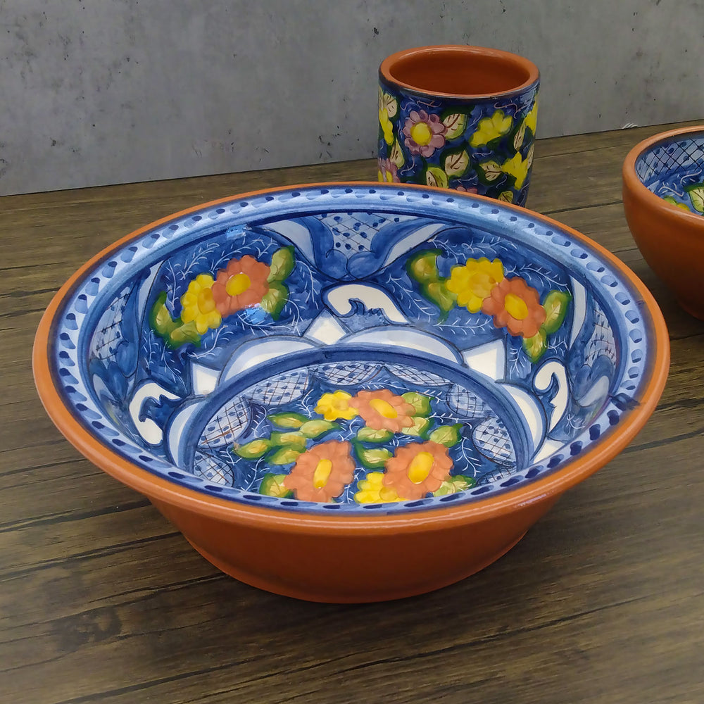Handmade Hand Painted Portuguese Pottery Serving Bowl Floral